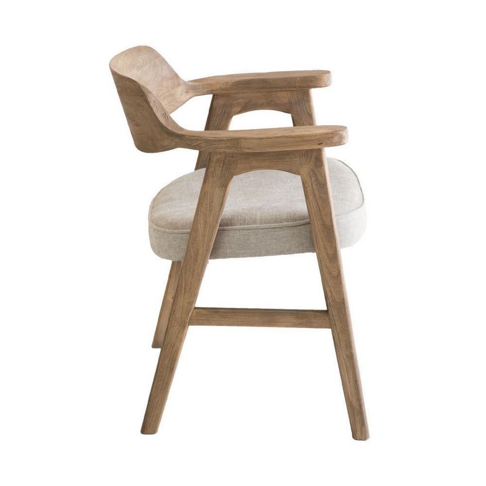 Benjara Zsy Dining Armchair, Anew Gray, Natural Brown Birch Wood, Curved Back