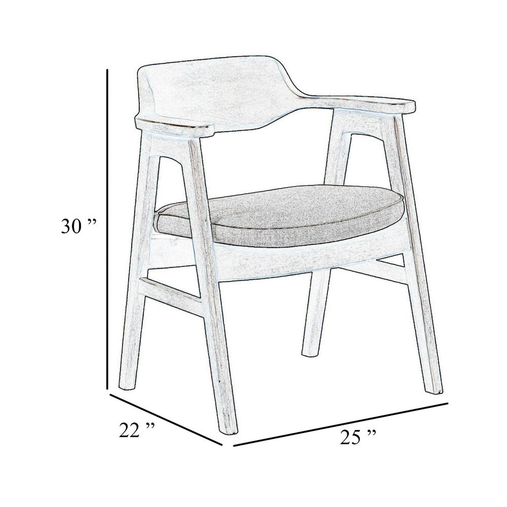 Benjara Zsy Dining Armchair, Anew Gray, Natural Brown Birch Wood, Curved Back