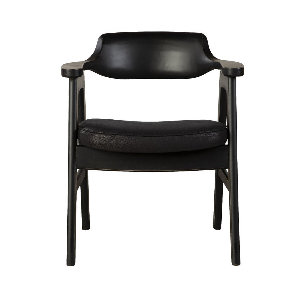 Benjara Zsy Dining Armchair w Curved Back, Black Birch Wood And Faux Leather