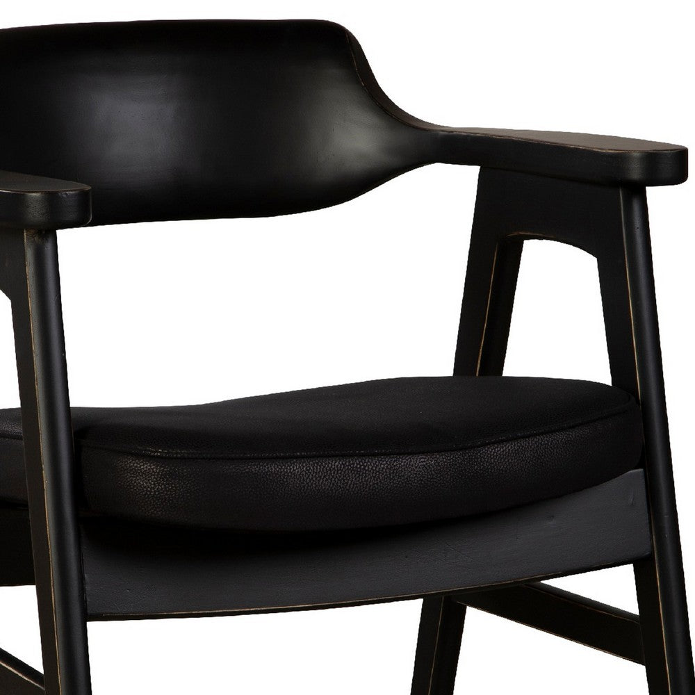 Benjara Zsy Dining Armchair w Curved Back, Black Birch Wood And Faux Leather
