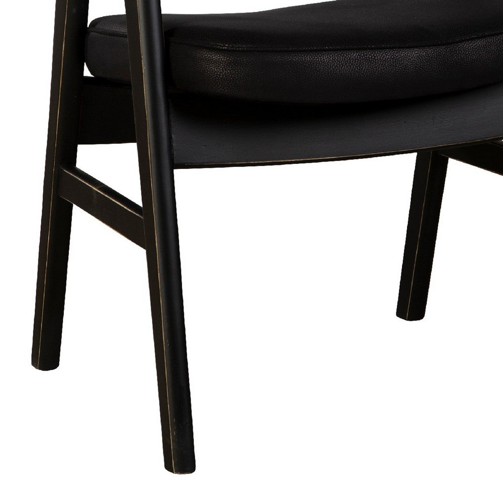 Benjara Zsy Dining Armchair w Curved Back, Black Birch Wood And Faux Leather
