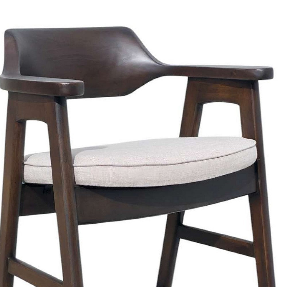Benjara Zsy Barstool Chair w Curved Back, Java Brown Birch Wood, Sand White