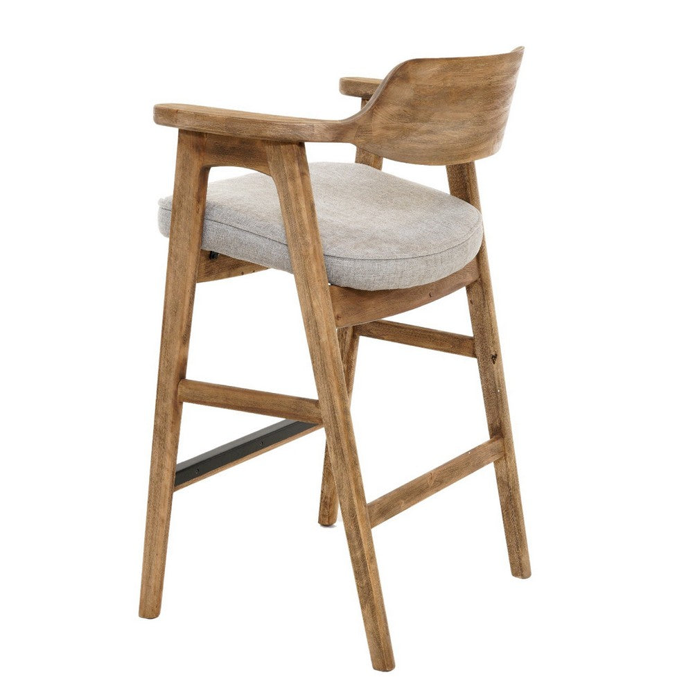 Benjara Zsy Barstool Chair w Curved Back, Natural Brown Birch Wood, Anew Gray