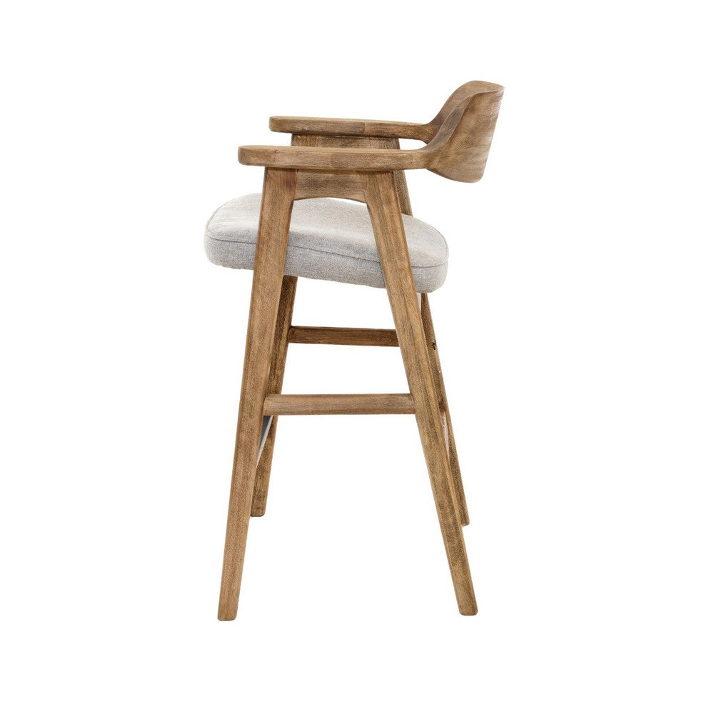 Benjara Zsy Barstool Chair w Curved Back, Natural Brown Birch Wood, Anew Gray