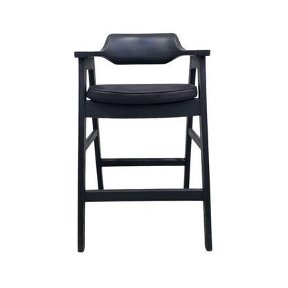 Benjara Zsy Barstool Chair, Curved Back, Black Birch Wood And Faux Leather