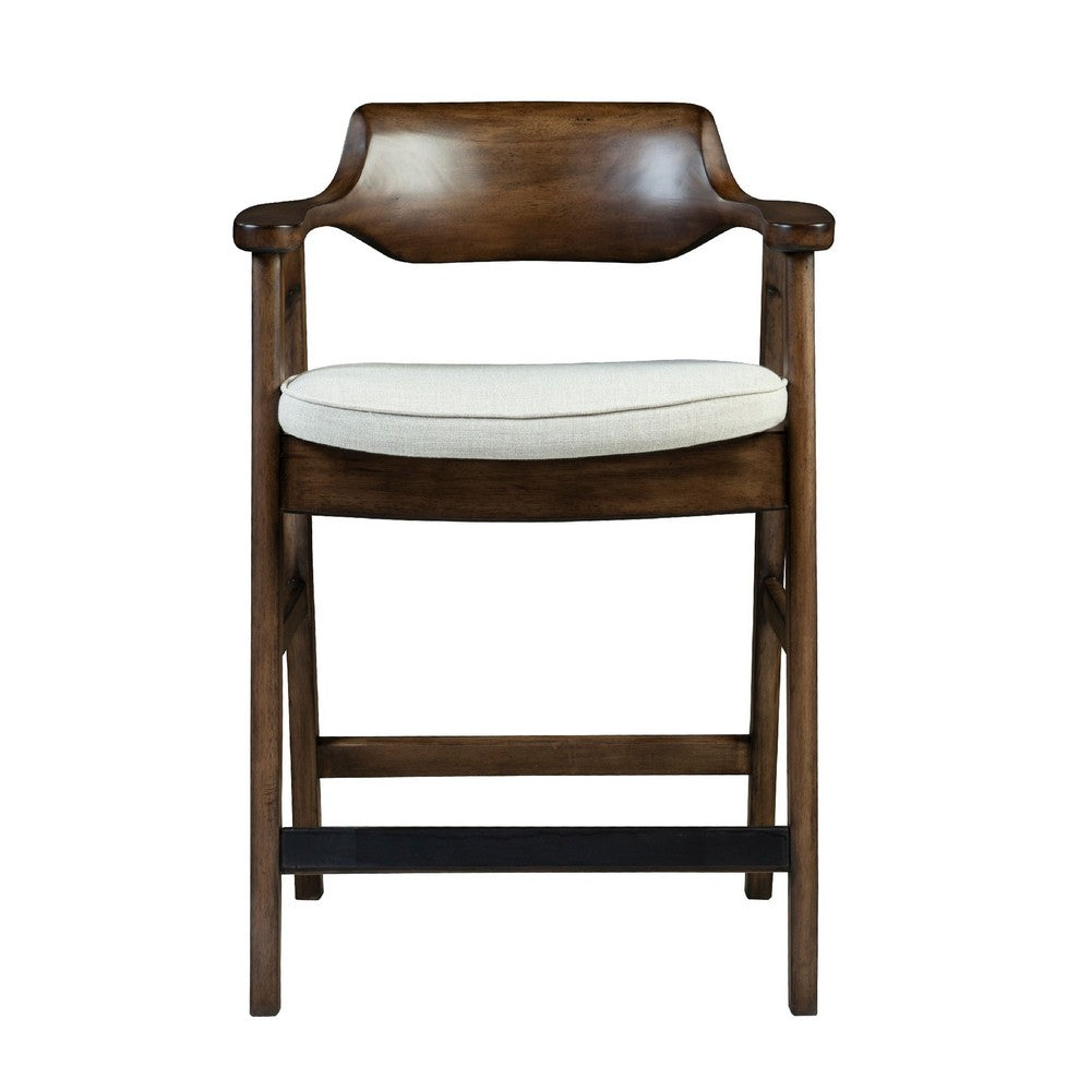 Benjara Zsy Counter Stool Chair, Open Back, Java Brown Birch Wood, Sand White