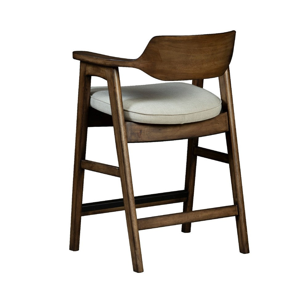 Benjara Zsy Counter Stool Chair, Open Back, Java Brown Birch Wood, Sand White