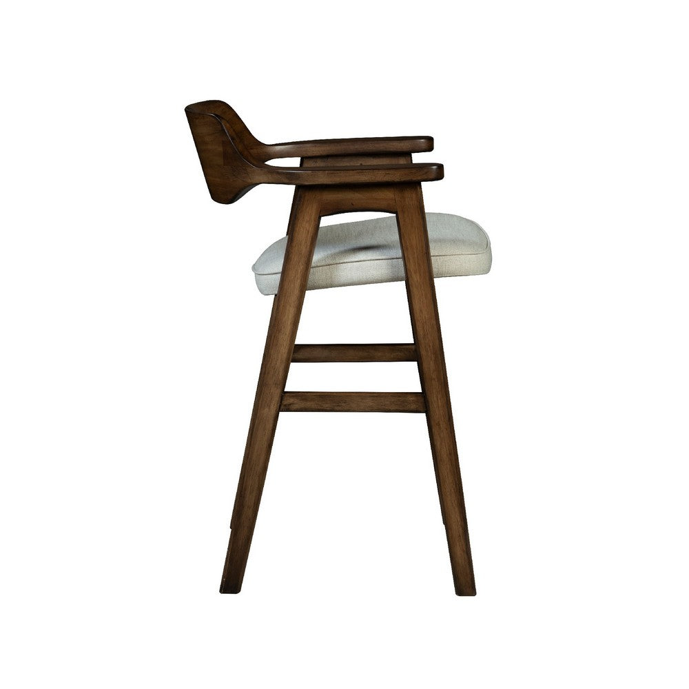 Benjara Zsy Counter Stool Chair, Open Back, Java Brown Birch Wood, Sand White