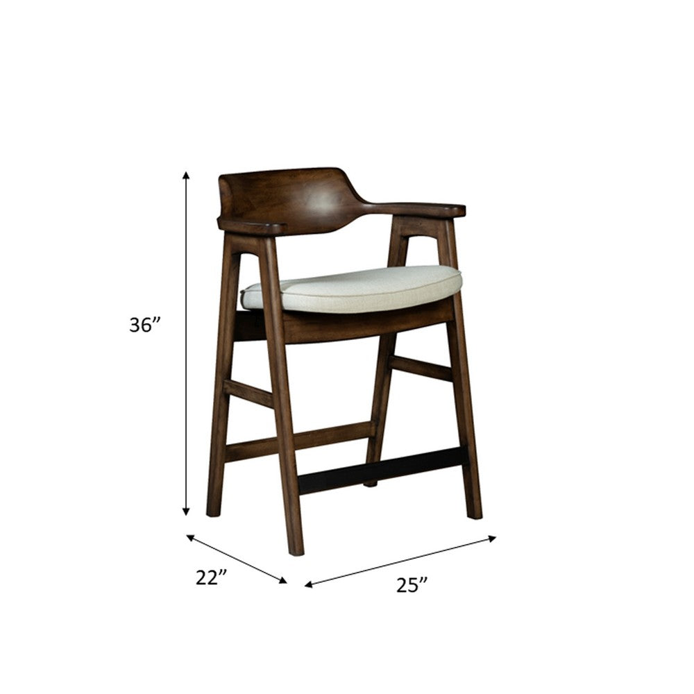 Benjara Zsy Counter Stool Chair, Open Back, Java Brown Birch Wood, Sand White