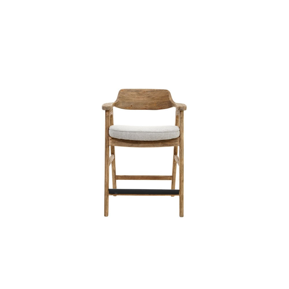 Benjara Zsy Counter Stool Chair, Open Back Natural Brown Birch Wood, Anew Gray