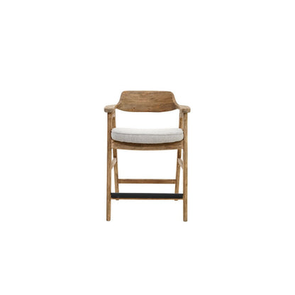 Benjara Zsy Counter Stool Chair, Open Back Natural Brown Birch Wood, Anew Gray