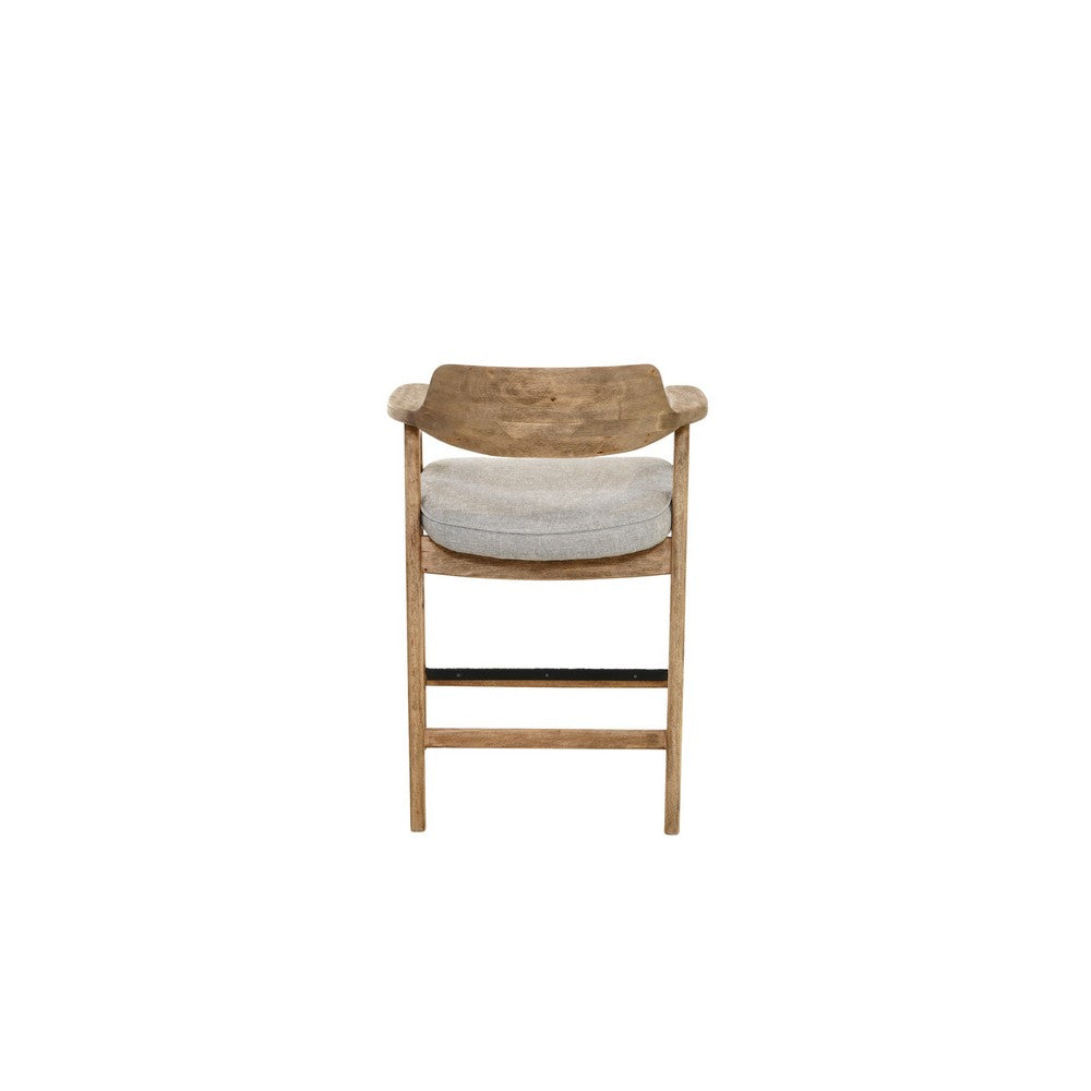 Benjara Zsy Counter Stool Chair, Open Back Natural Brown Birch Wood, Anew Gray