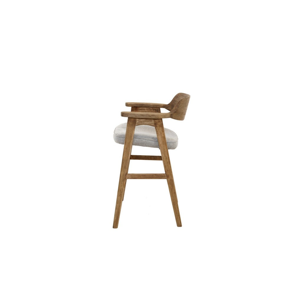 Benjara Zsy Counter Stool Chair, Open Back Natural Brown Birch Wood, Anew Gray
