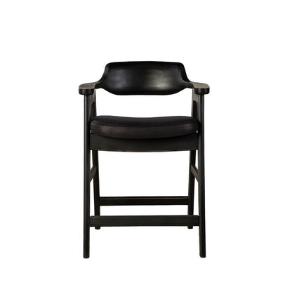 Benjara Zsy Counter Stool Chair, Open Back, Black Birch Wood And Faux Leather