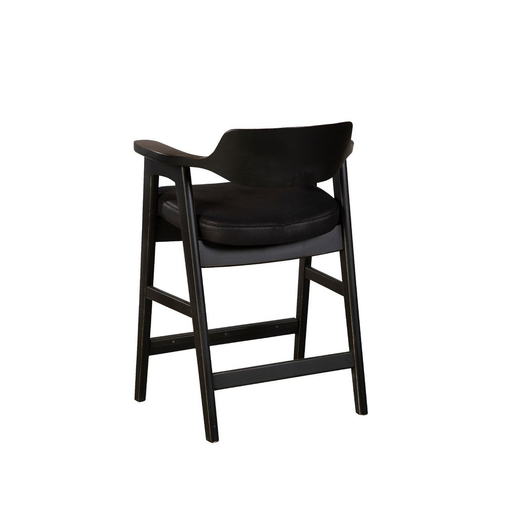 Benjara Zsy Counter Stool Chair, Open Back, Black Birch Wood And Faux Leather