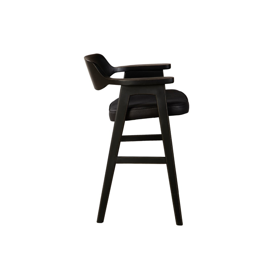 Benjara Zsy Counter Stool Chair, Open Back, Black Birch Wood And Faux Leather