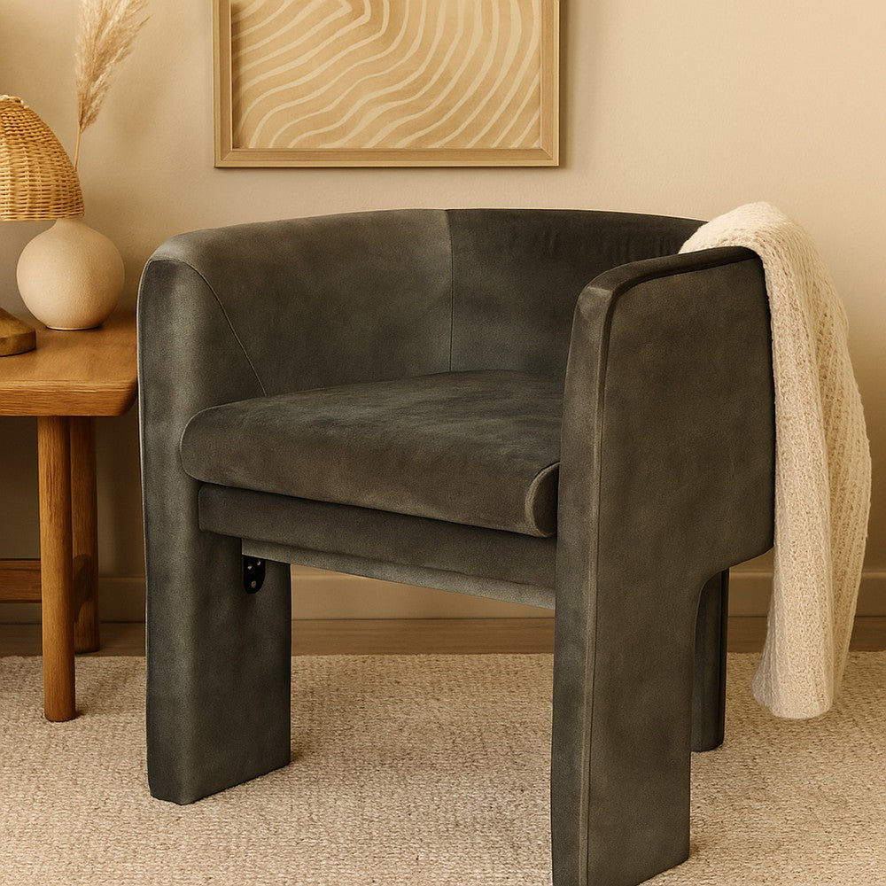Benjara Gela Dining Chair, Three Legged Barrel Accent Sides, Rainforest Green