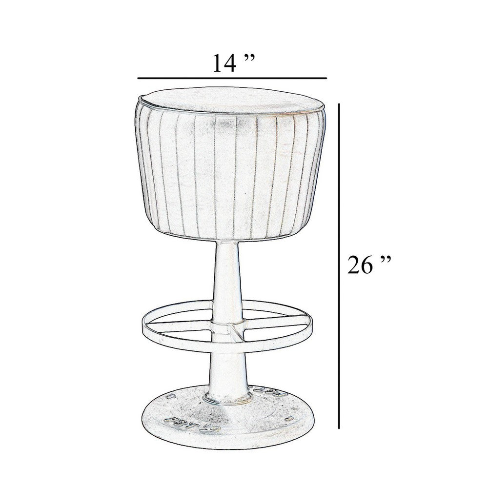 Benjara Myra Mushroom Counter Stool, Brown Ribbed Leather, Dark Gray Iron Base