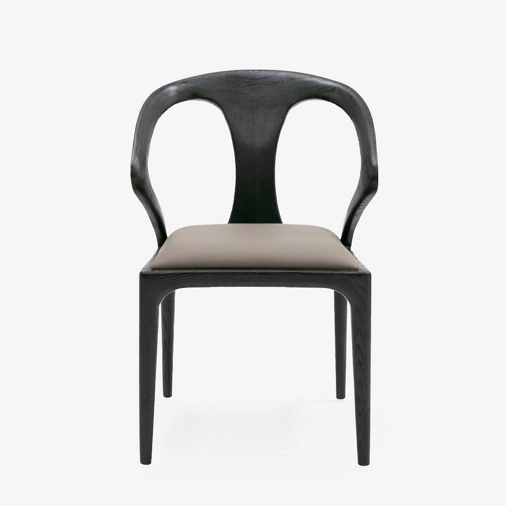 Benjara Cid Syla Dining Chair, Black Ash Wood Frame, Faux Leather Seat