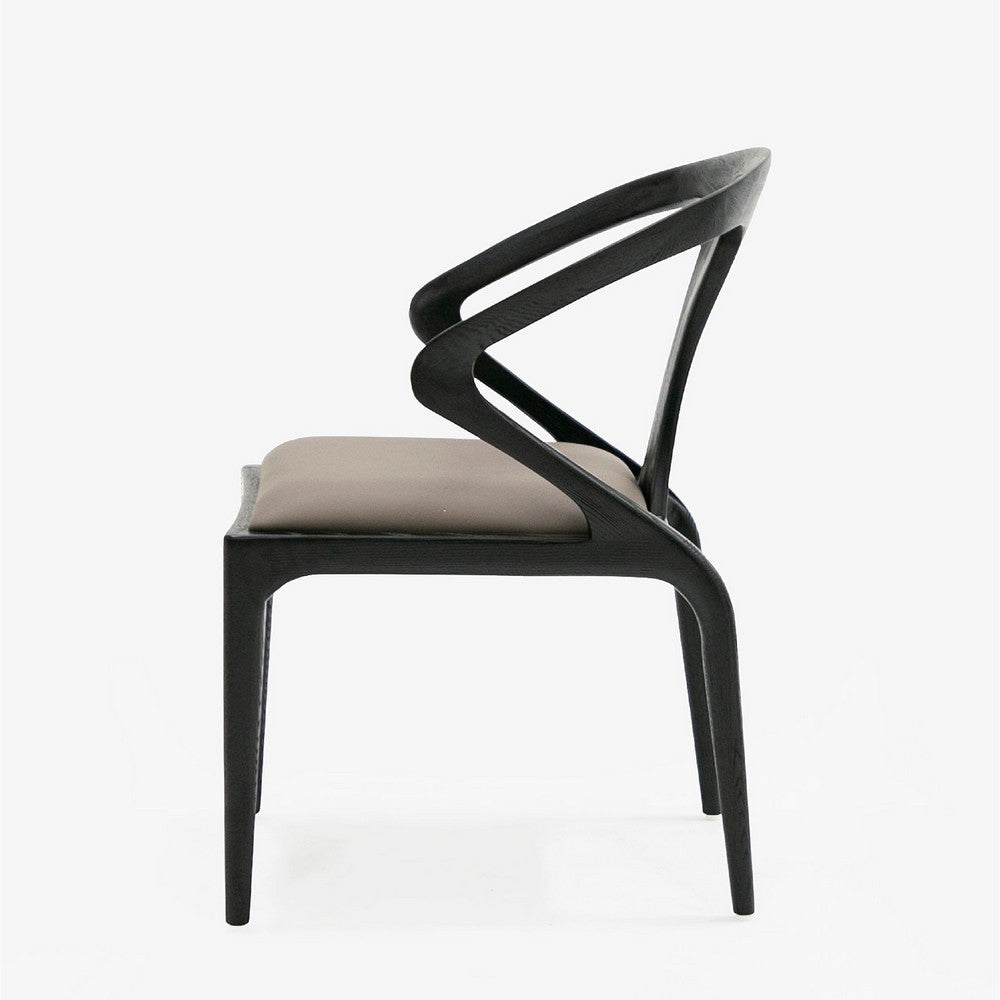 Benjara Cid Syla Dining Chair, Black Ash Wood Frame, Faux Leather Seat