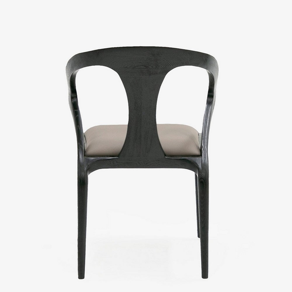 Benjara Cid Syla Dining Chair, Black Ash Wood Frame, Faux Leather Seat