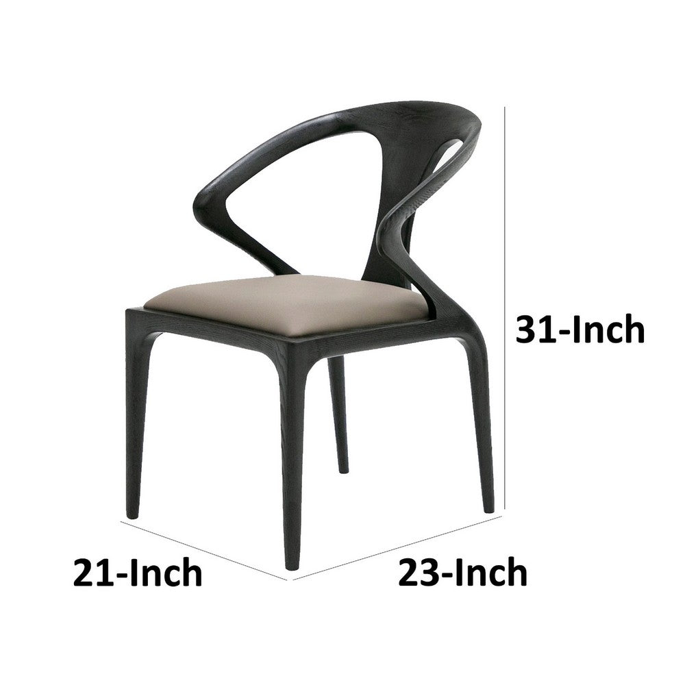 Benjara Cid Syla Dining Chair, Black Ash Wood Frame, Faux Leather Seat