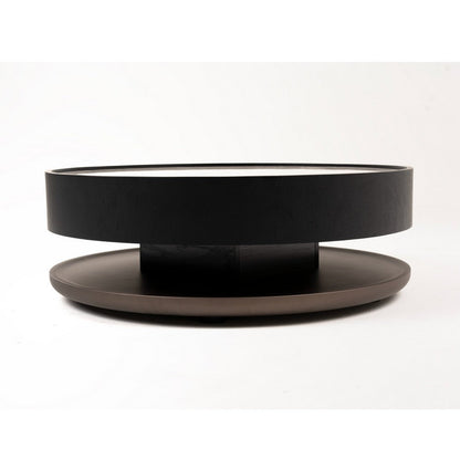 Benjara Cid Mauj Coffee Table, 37 Inch White Ceramic Top, Black Oak Veneer Body