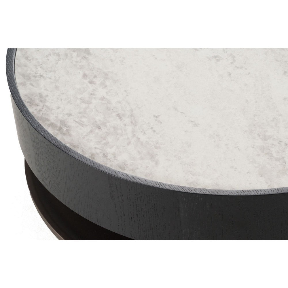 Benjara Cid Mauj Coffee Table, 37 Inch White Ceramic Top, Black Oak Veneer Body