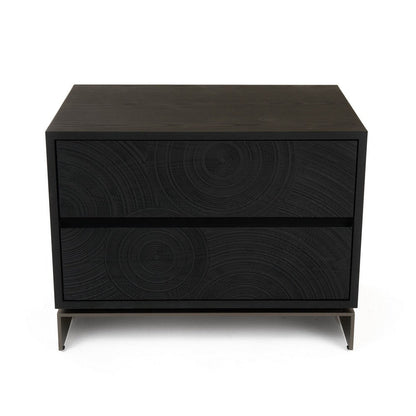 Benjara Niye Nightstand, 2 Drawers, Black Ash Wood And Gray Metal Base, 28 Inch