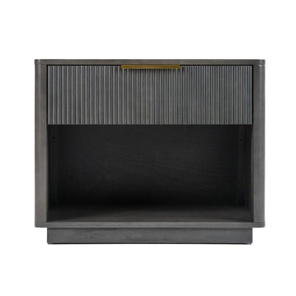 Benjara Noe Celia Nightstand, Retro Gray Rubberwood And Faux Wood, 32 Inch