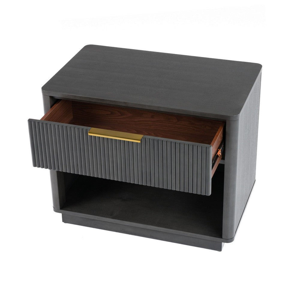 Benjara Noe Celia Nightstand, Retro Gray Rubberwood And Faux Wood, 32 Inch