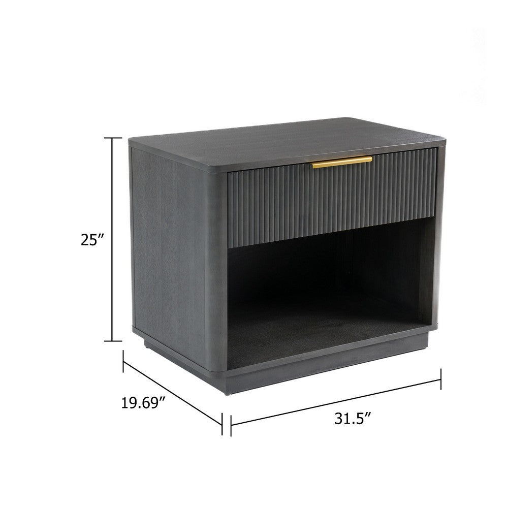 Benjara Noe Celia Nightstand, Retro Gray Rubberwood And Faux Wood, 32 Inch