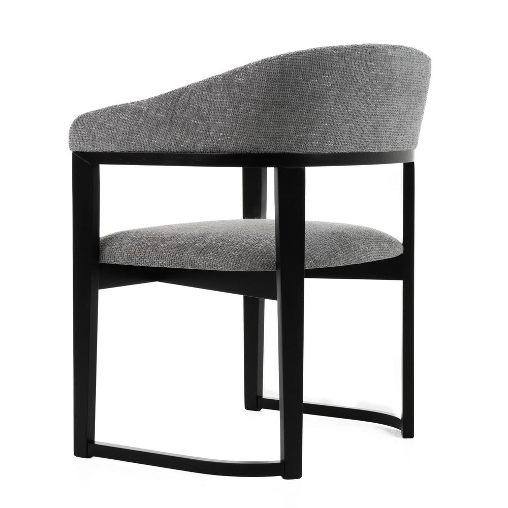 Benjara Cid Mary Dining Chair, Gray Fabric, Curved Black Solid Rubberwood Frame