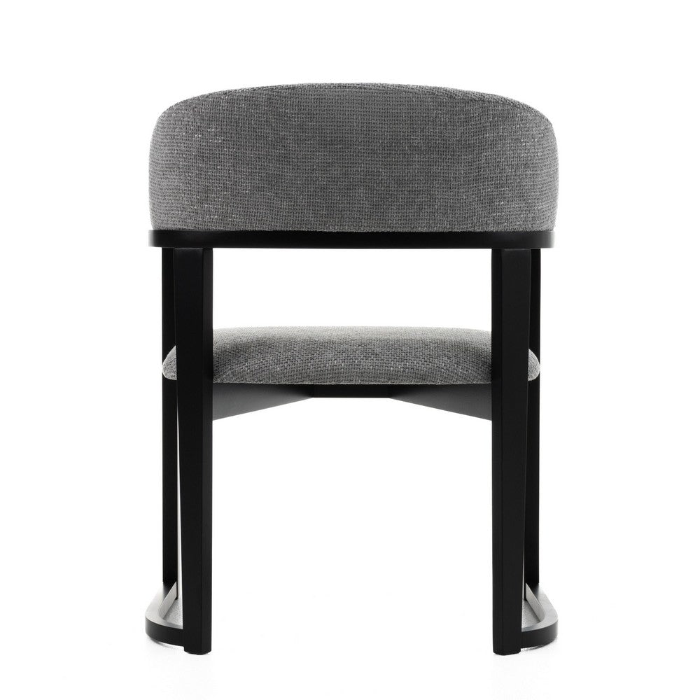 Benjara Cid Mary Dining Chair, Gray Fabric, Curved Black Solid Rubberwood Frame