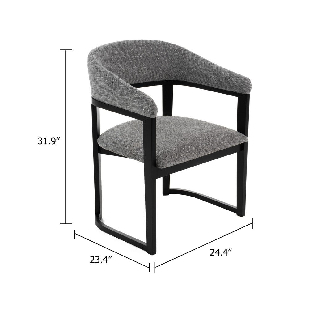 Benjara Cid Mary Dining Chair, Gray Fabric, Curved Black Solid Rubberwood Frame