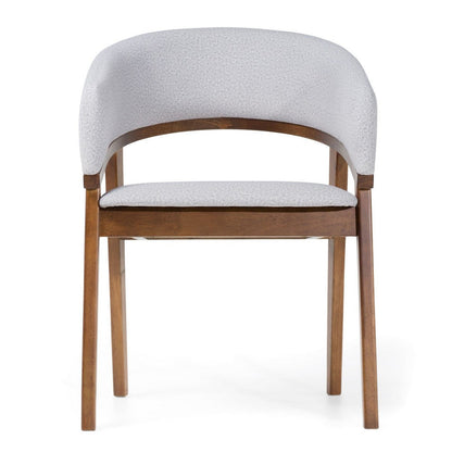 Benjara Cid Naj Dining Chair, Gray Fabric Cushions, Curved Walnut Brown Rubberwood