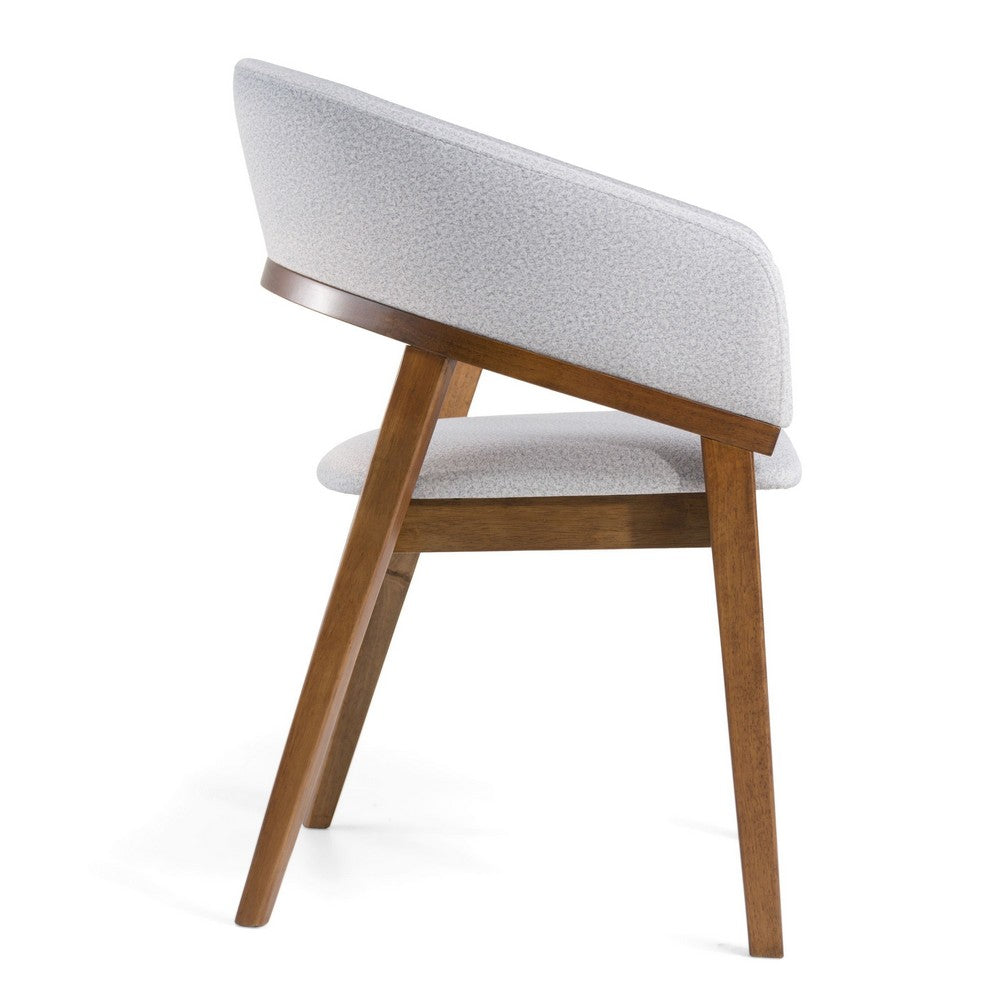 Benjara Cid Naj Dining Chair, Gray Fabric Cushions, Curved Walnut Brown Rubberwood