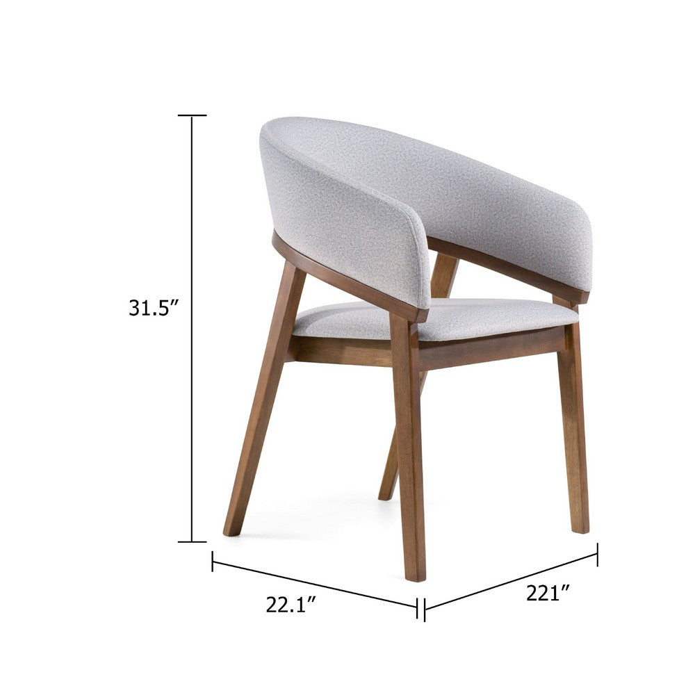 Benjara Cid Naj Dining Chair, Gray Fabric Cushions, Curved Walnut Brown Rubberwood