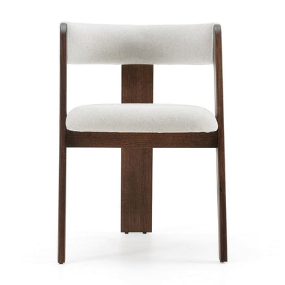 Benjara Cid Ashi Dining Side Chair Set of 2, Dark Brown Oak Wood, Off White Fabric