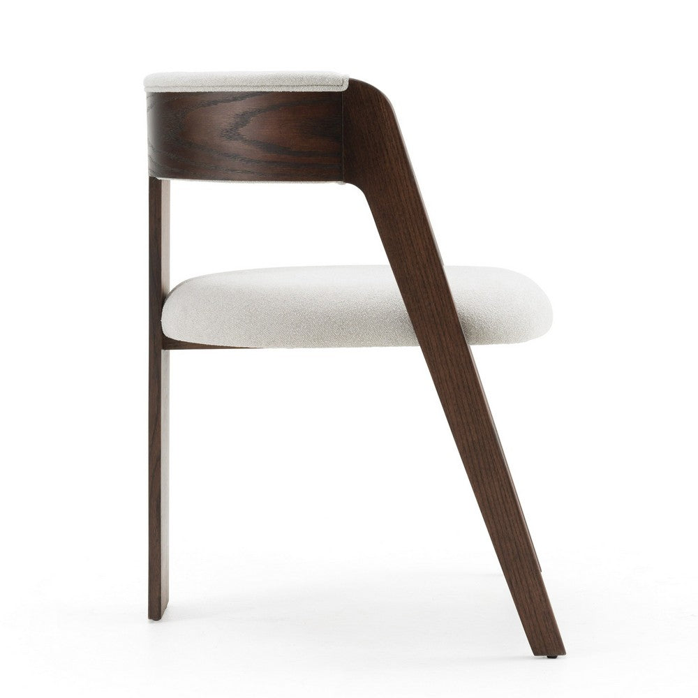 Benjara Cid Ashi Dining Side Chair Set of 2, Dark Brown Oak Wood, Off White Fabric