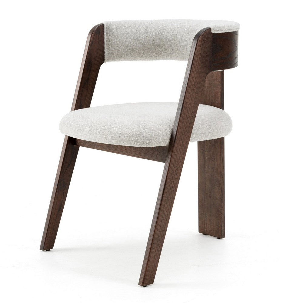 Benjara Cid Ashi Dining Side Chair Set of 2, Dark Brown Oak Wood, Off White Fabric