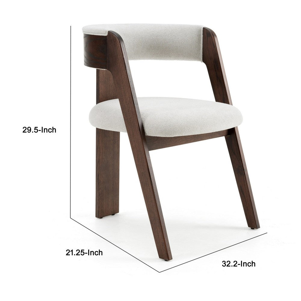 Benjara Cid Ashi Dining Side Chair Set of 2, Dark Brown Oak Wood, Off White Fabric