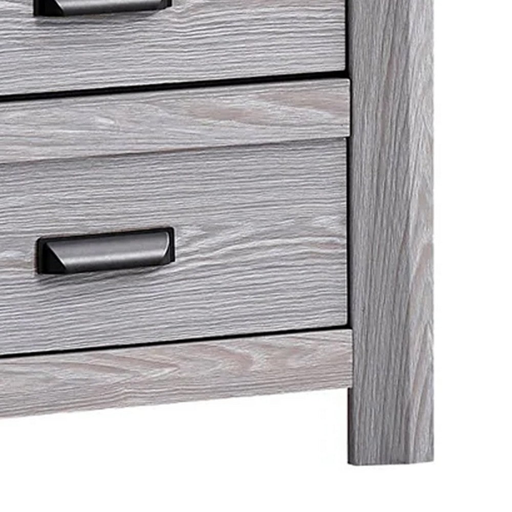 Benjara Laide Nightstand with 2 Drawers, Cup Handles, Gray Driftwood Finish Wood