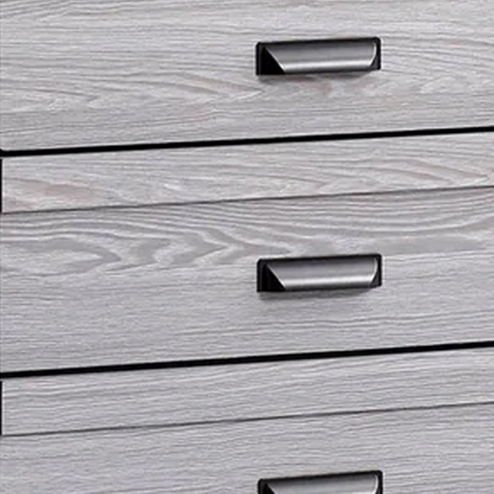 Benjara Laide Tall Dresser Chest with 5 Drawers, Cup Handles, Gray Driftwood Veneer