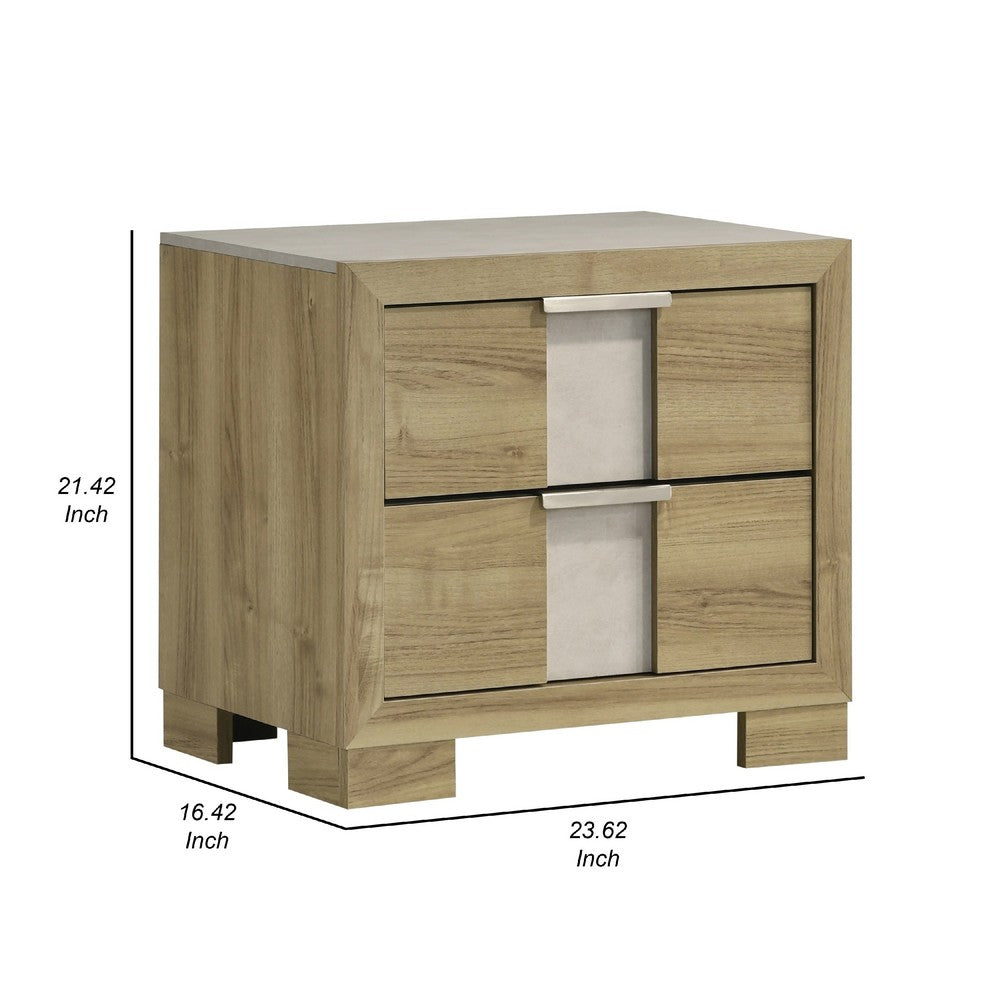 Benjara Amey Nightstand with 2 Drawers, White Trim And Driftwood Brown Finish
