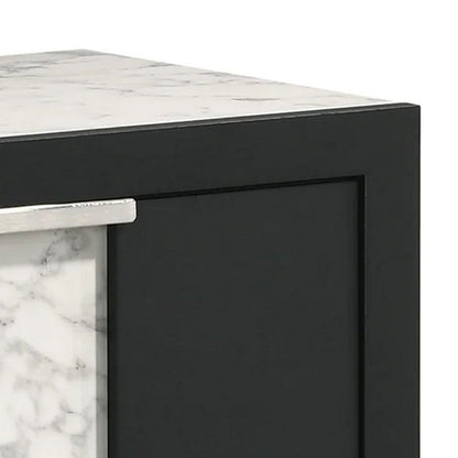 Benjara Amey 2 Drawer Nightstand, White Marble Trim, Black Wood