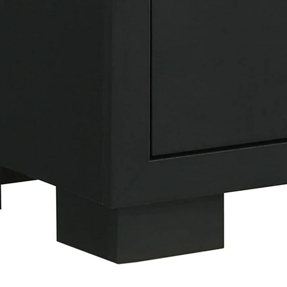 Benjara Amey 2 Drawer Nightstand, White Marble Trim, Black Wood