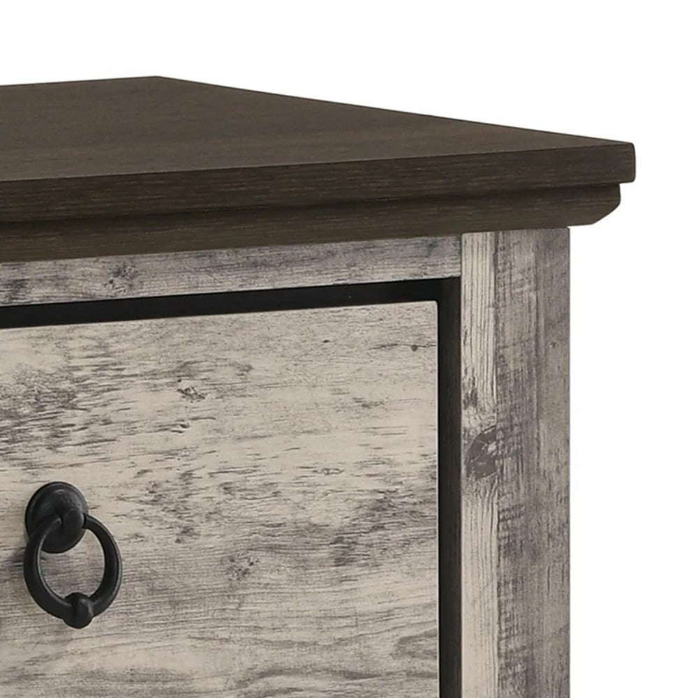 Benjara Elaya Nightstand with 2 Drawers, Black Metal, Weathered Gray Wood