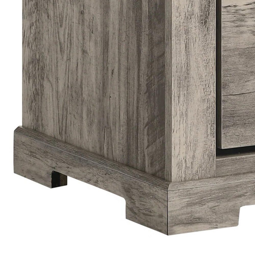 Benjara Elaya Nightstand with 2 Drawers, Black Metal, Weathered Gray Wood