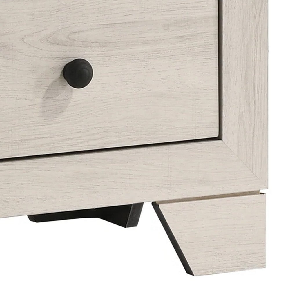 Benjara Cuzzy Nightstand with 2 Drawers, Black Metal, Natural White Wood